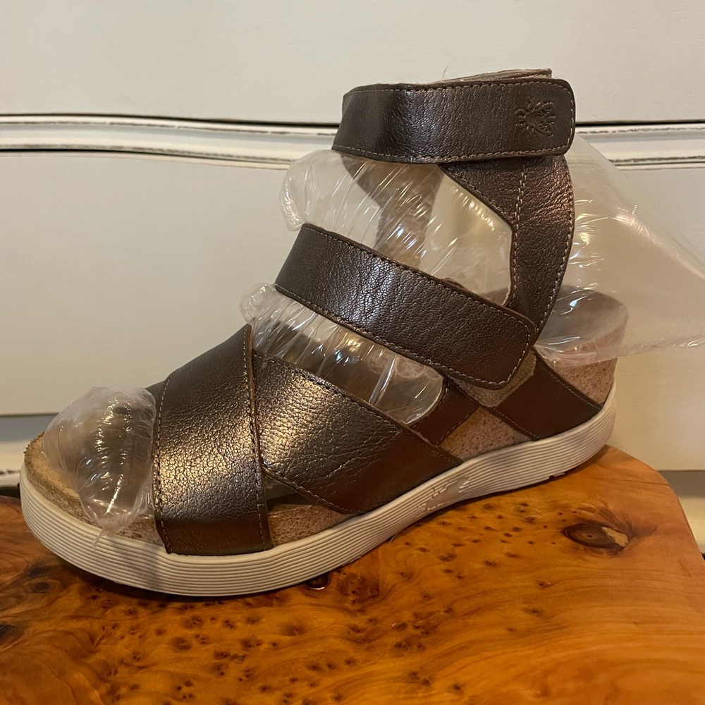 Fly London sandals-burnished platinum color